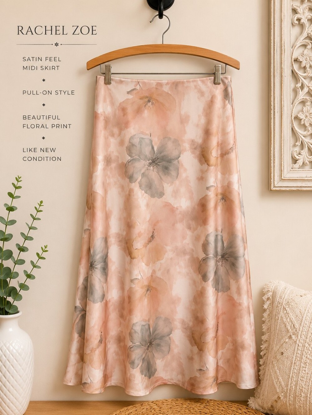Rachel Zoe Satin Feel Floral Midi Skirt – Like New - Picture 1 of 5